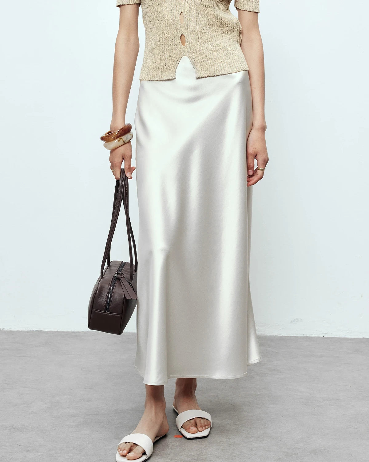 22 Momme Silk Maxi Skirt, White