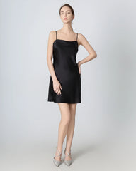 Silk Black Mini Cami Dress, Black