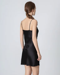 Silk Black Mini Cami Dress, Black