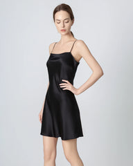 Silk Black Mini Cami Dress, Black