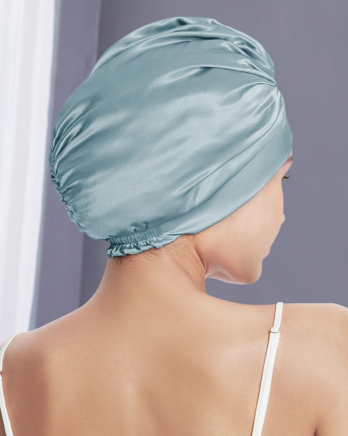 Silk Wrap Hair Turban, Haze Blue
