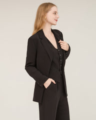 40 Momme Silk Peak Collar Blazer Black
