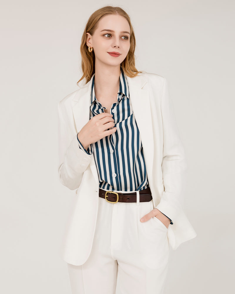 40 Momme Silk Peak Collar Blazer Ivory