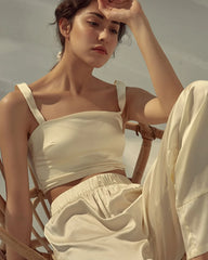 Silk Crop Tank Top, White