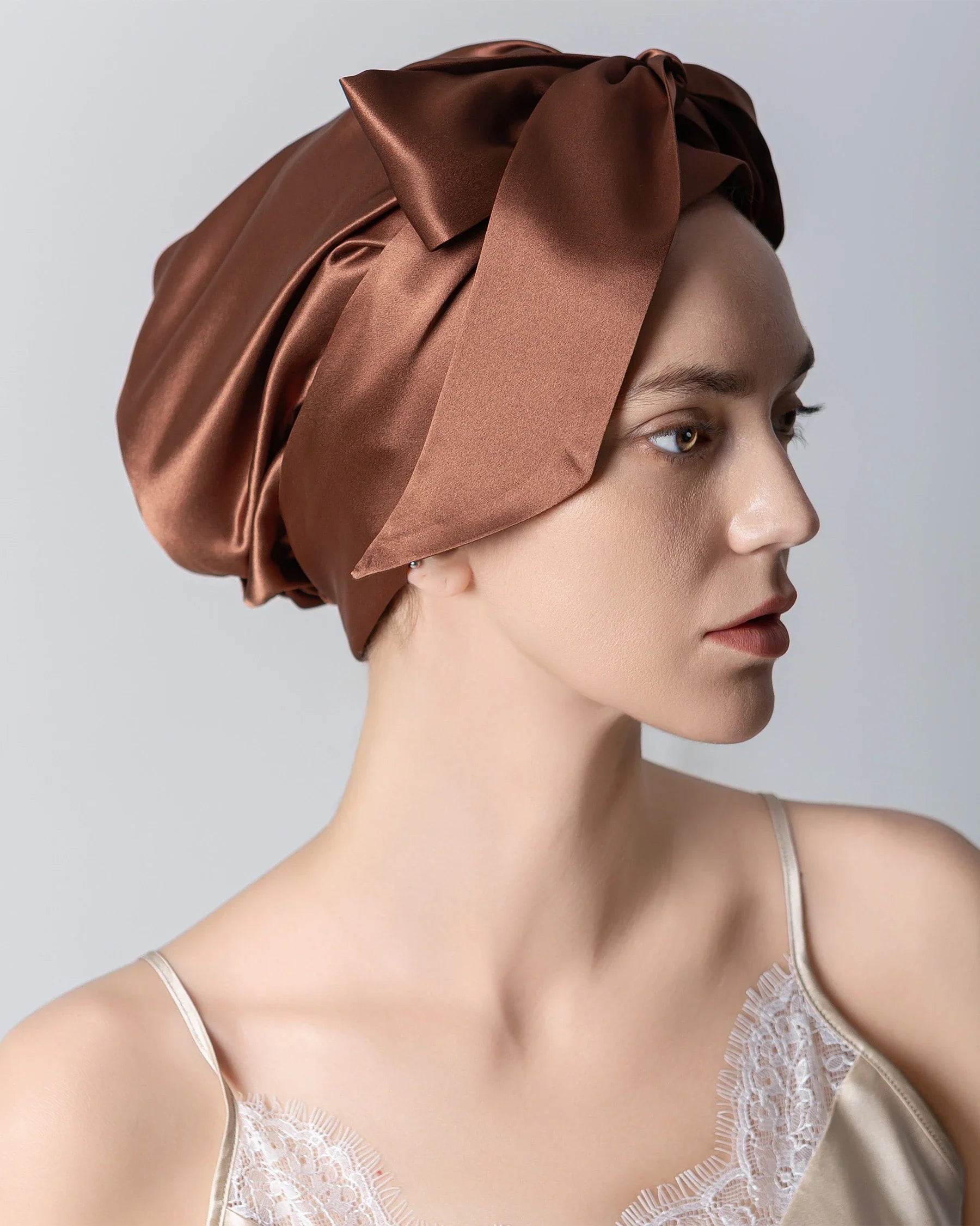 Silk Hair Bonnet for Sleeping, Dark Brown