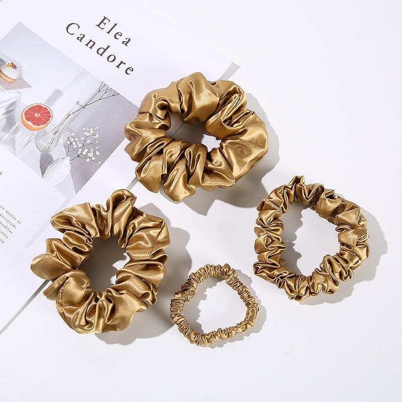 22 Momme Silk Hair Scrunchies 4PCS, Gold