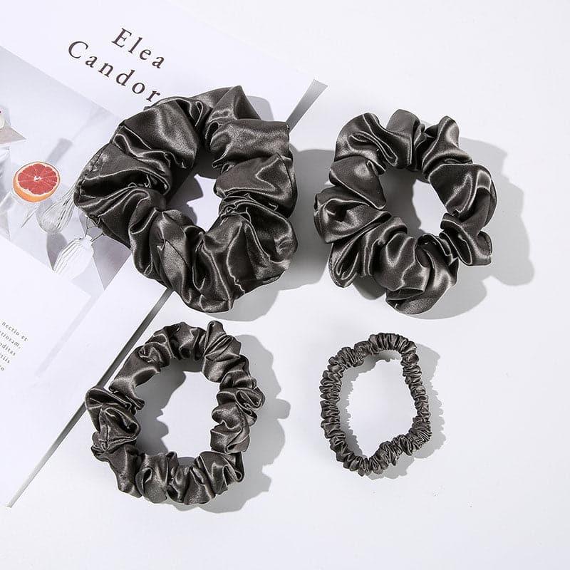 22 Momme Silk Hair Scrunchies 4PCS, Black