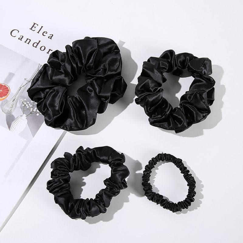 22 Momme Silk Hair Scrunchies 4PCS, Black
