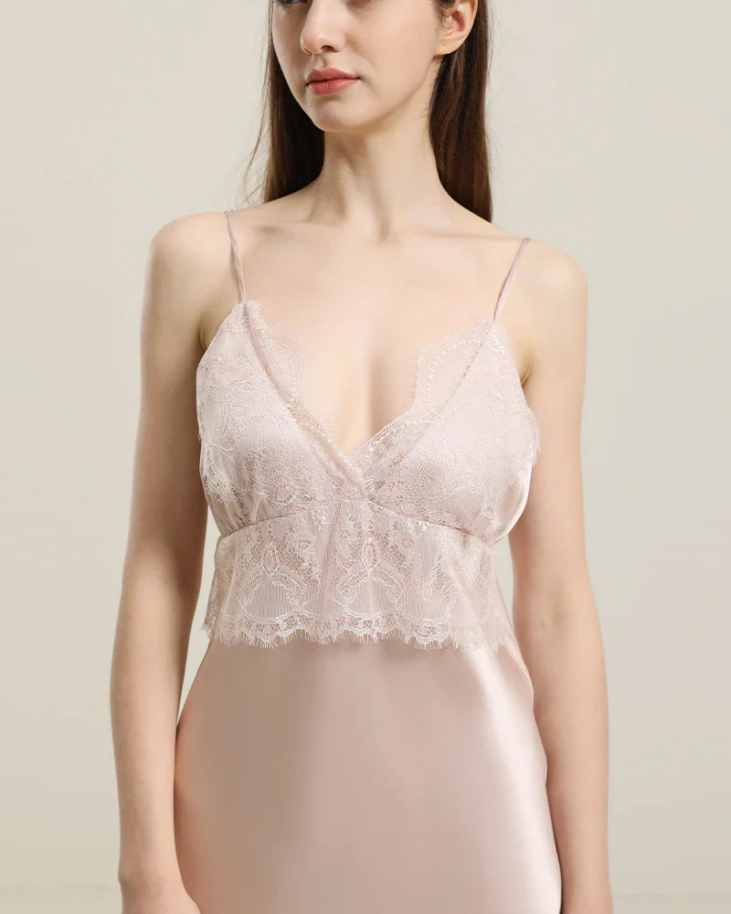 Silk Lace Nightgown Slip Dress, Pink
