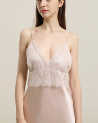 Silk Lace Nightgown Slip Dress, Pink