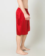 Silk Men Knee Elastic Waist Satin Underwear, Red