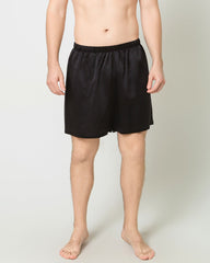 Men Satin Silk Lounge Shorts, Black