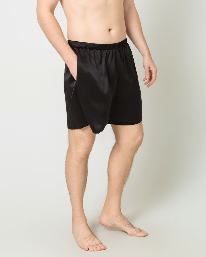 Men Satin Silk Lounge Shorts, Black