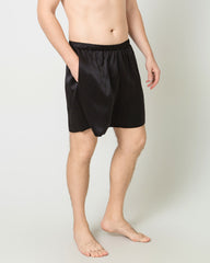 Men Satin Silk Lounge Shorts, Black