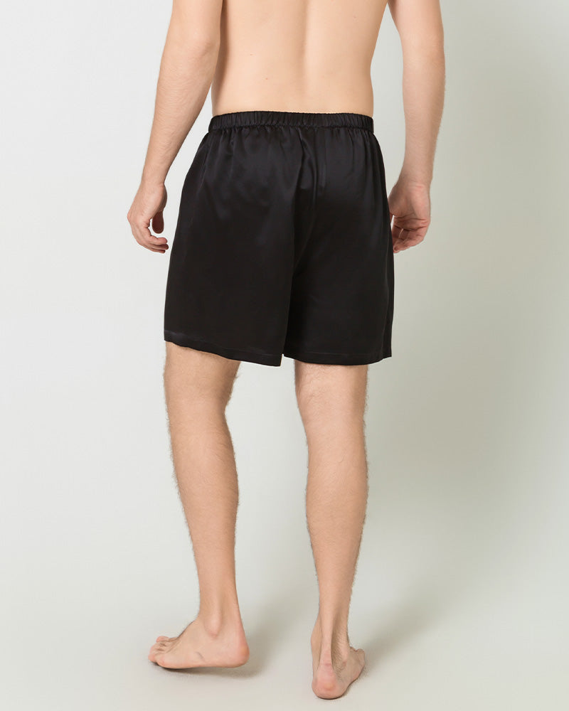 Men Satin Silk Lounge Shorts, Black