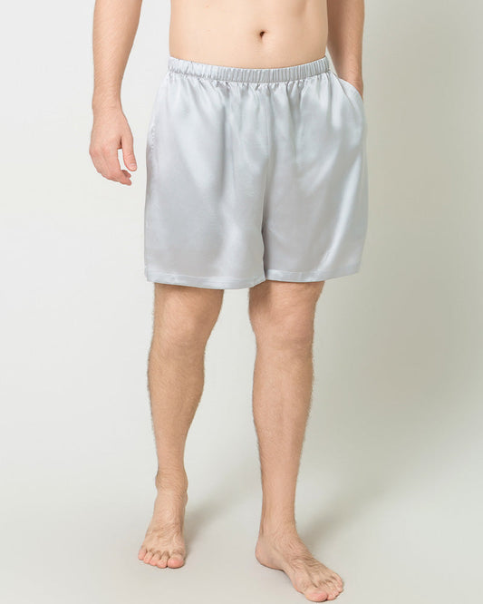 Men Satin Silk Lounge Shorts, Grey