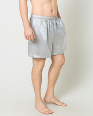 Men Satin Silk Lounge Shorts, Grey