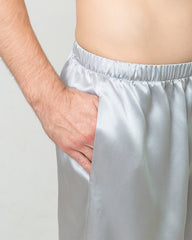 Men Satin Silk Lounge Shorts, Grey
