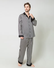 Silk Men's Striped Pajamas Set, Black And White