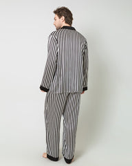 Silk Men's Striped Pajamas Set, Black And White