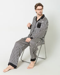 Silk Men's Striped Pajamas Set, Black And White