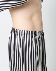 Silk Men's Striped Pajamas Set, Black And White