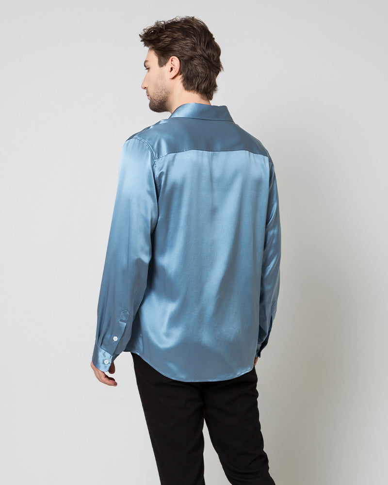 Silk Men's Button Up Overshirt, Blue