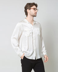 Silk Men's Button Up Overshirt, White