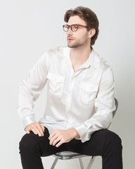 Silk Men's Button Up Overshirt, White