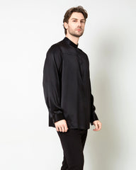 Silk Men's Casual Long Sleeve Shirt, Black