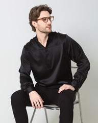 Silk Men's Casual Long Sleeve Shirt, Black
