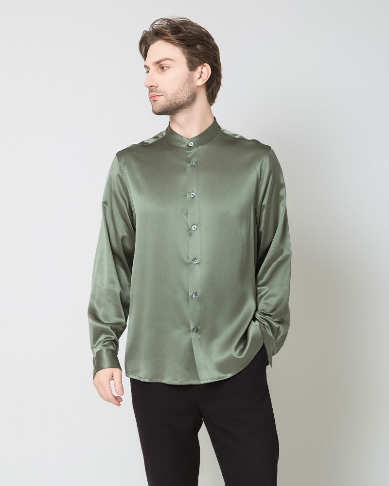 Silk Men's Casual Long Sleeve Shirt, Green