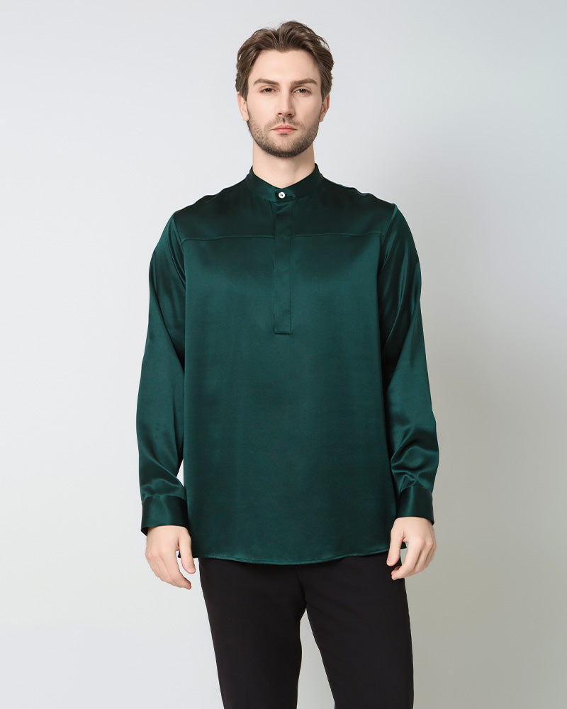 Silk Men's Casual Long Sleeve Shirt, Green