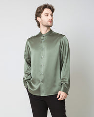 Silk Men's Casual Long Sleeve Shirt, Green