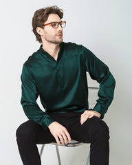 Silk Men's Casual Long Sleeve Shirt, Green