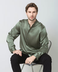 Silk Men's Casual Long Sleeve Shirt, Green