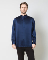 Silk Men's Casual Long Sleeve Shirt, Navy