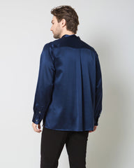 Silk Men's Casual Long Sleeve Shirt, Navy