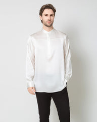 Silk Men's Casual Long Sleeve Shirt, White