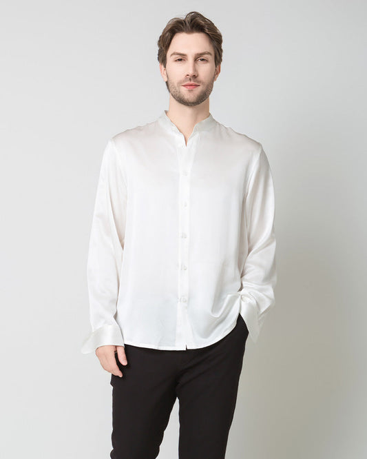 Silk Men's Casual Long Sleeve Shirt, White