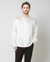 Silk Men's Casual Long Sleeve Shirt, White