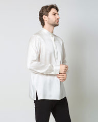 Silk Men's Casual Long Sleeve Shirt, White
