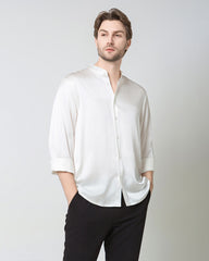 Silk Men's Casual Long Sleeve Shirt, White