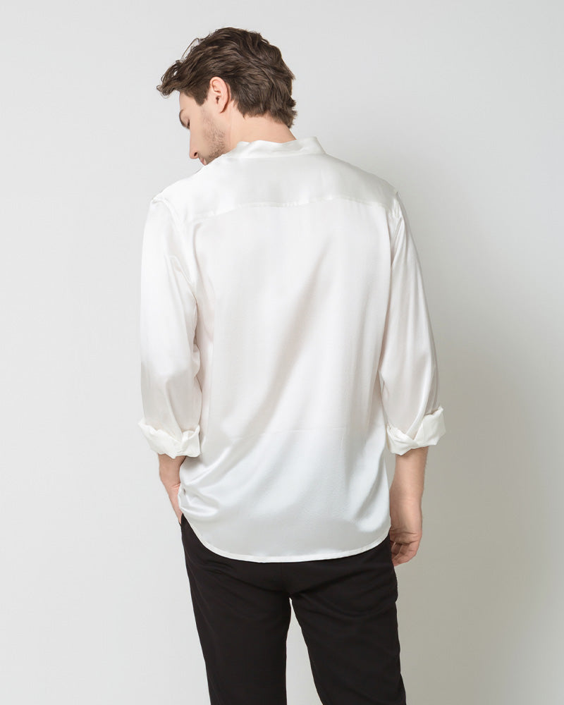 Silk Men's Casual Long Sleeve Shirt, White