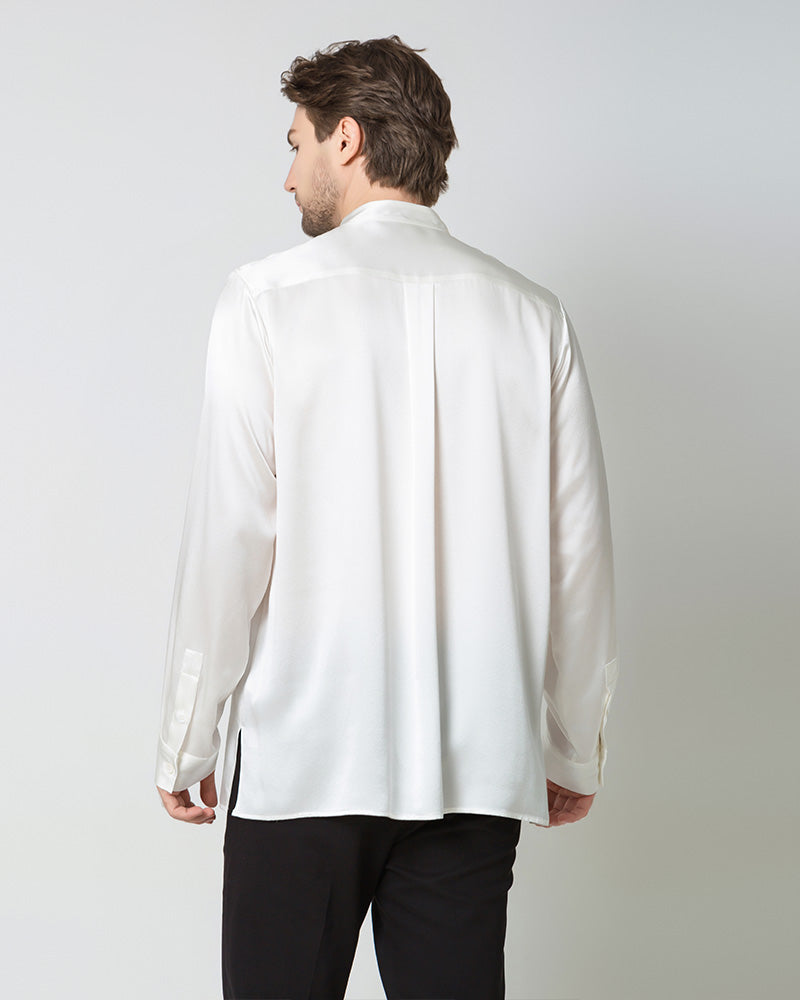 Silk Men's Casual Long Sleeve Shirt, White