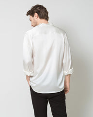 Silk Men's Casual Long Sleeve Shirt, White