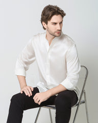 Silk Men's Casual Long Sleeve Shirt, White