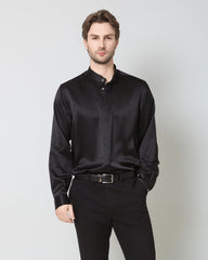 Silk Men's Casual Loose Office Shirt, Black