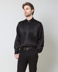 Silk Men's Casual Loose Office Shirt, Black