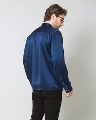 Silk Men's Casual Loose Office Shirt, Navy